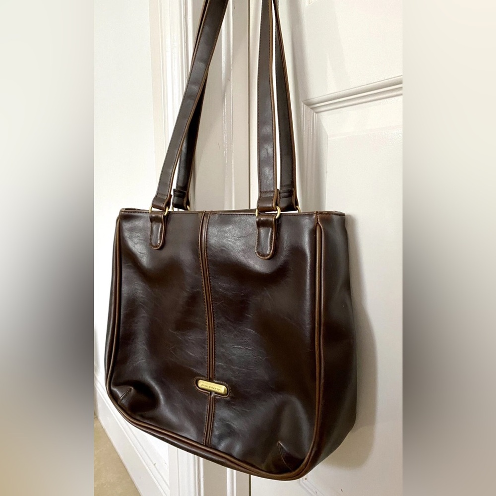 VINTAGE Liz Claiborne Bag Brown Leather Satchel Purse gold hardware
